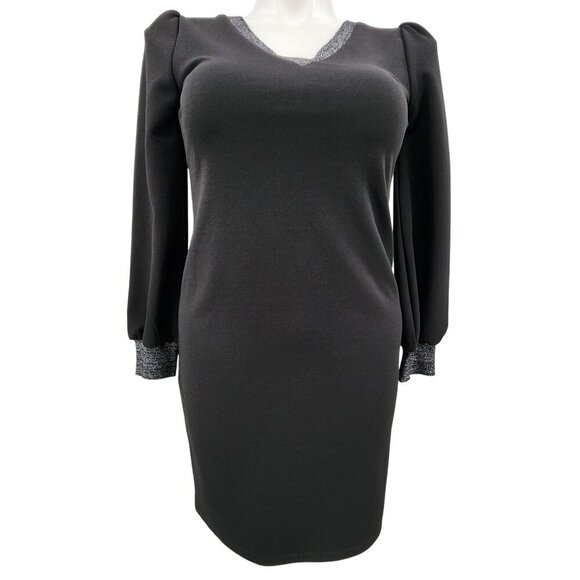 Sam Edelman Black Long-Sleeve Knit Dress W/ Metallic Trim Size 2 - Picture 2 of 9